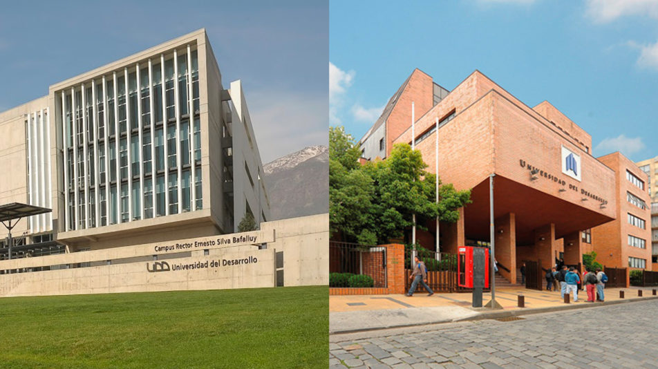 Fotogarfías de los campus de la Universidad del Desarrollo en las ciudades de Santiago y Concepción